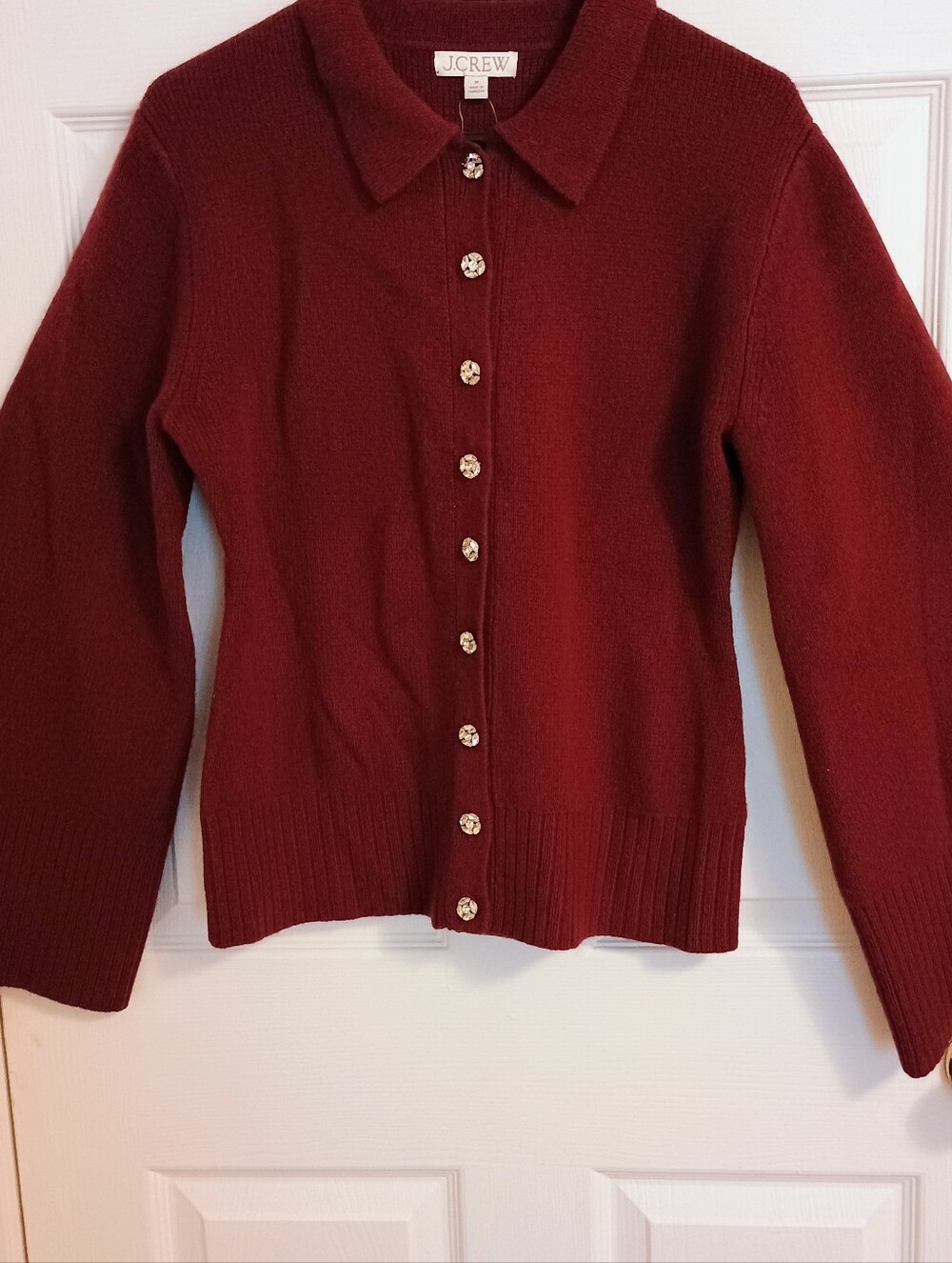 J. Crew Milano Stitched Cinched Waist Women Jewel Button Lanbs Wool Cardigan